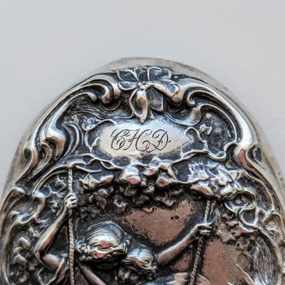 HUGE Antique Art Nouveau Foster & Bailey Paul & Virginia Sterling Brooch Pin - Picture 5 of 6